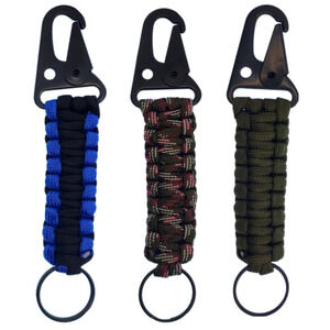 3-Pk Paracord Carabiner Keychain Ring Clasp Braided Lanyard Outdoor Survival